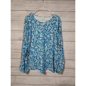 3 for $20 Laura Scott 2x blue white floral long sleeve blouse